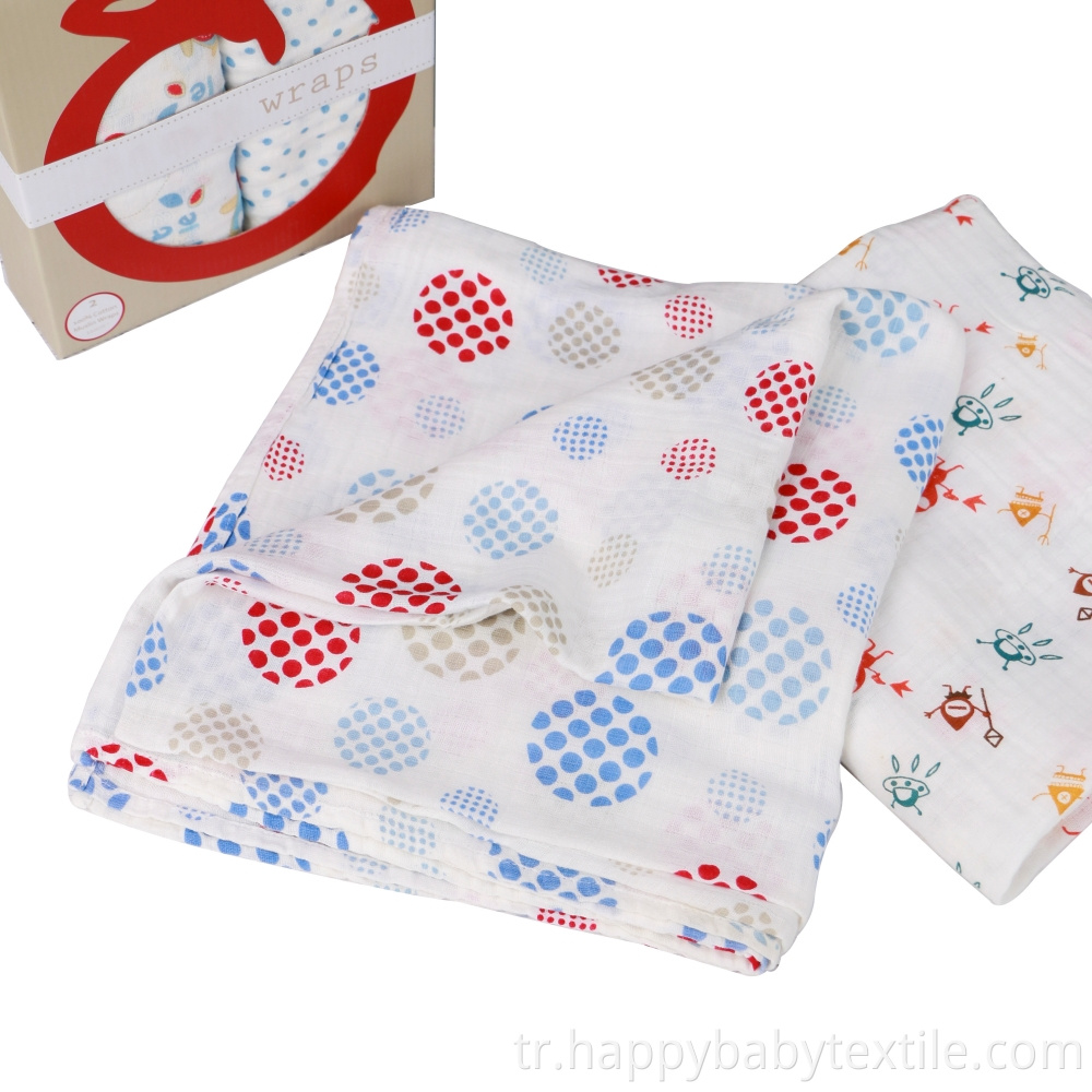 % 100 pamuklu bebek baskılı muslin kunesi battaniyesi 100% Cotton Baby Printed Muslin Swaddle Blanket